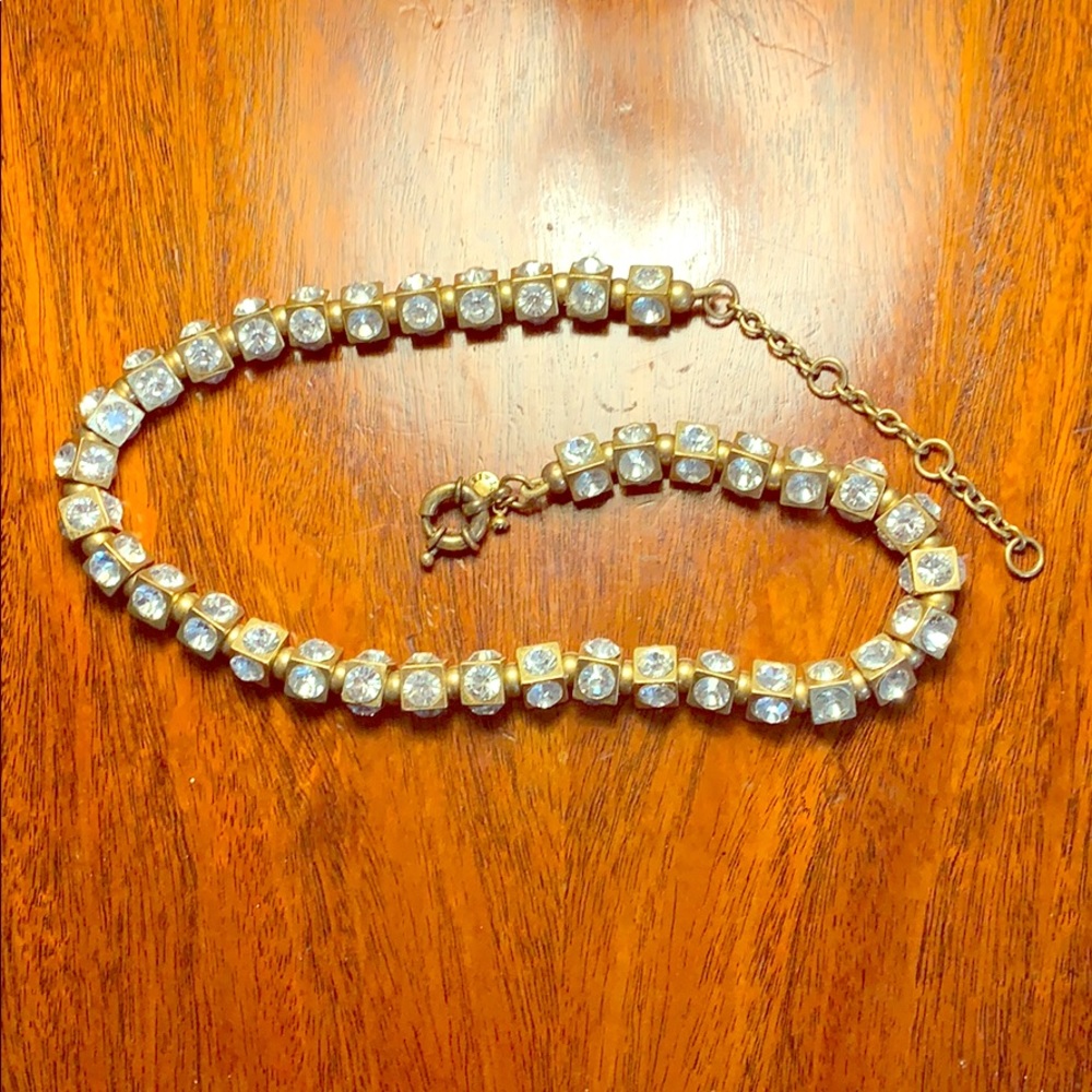 J.Crew geometric gold and crystal necklace